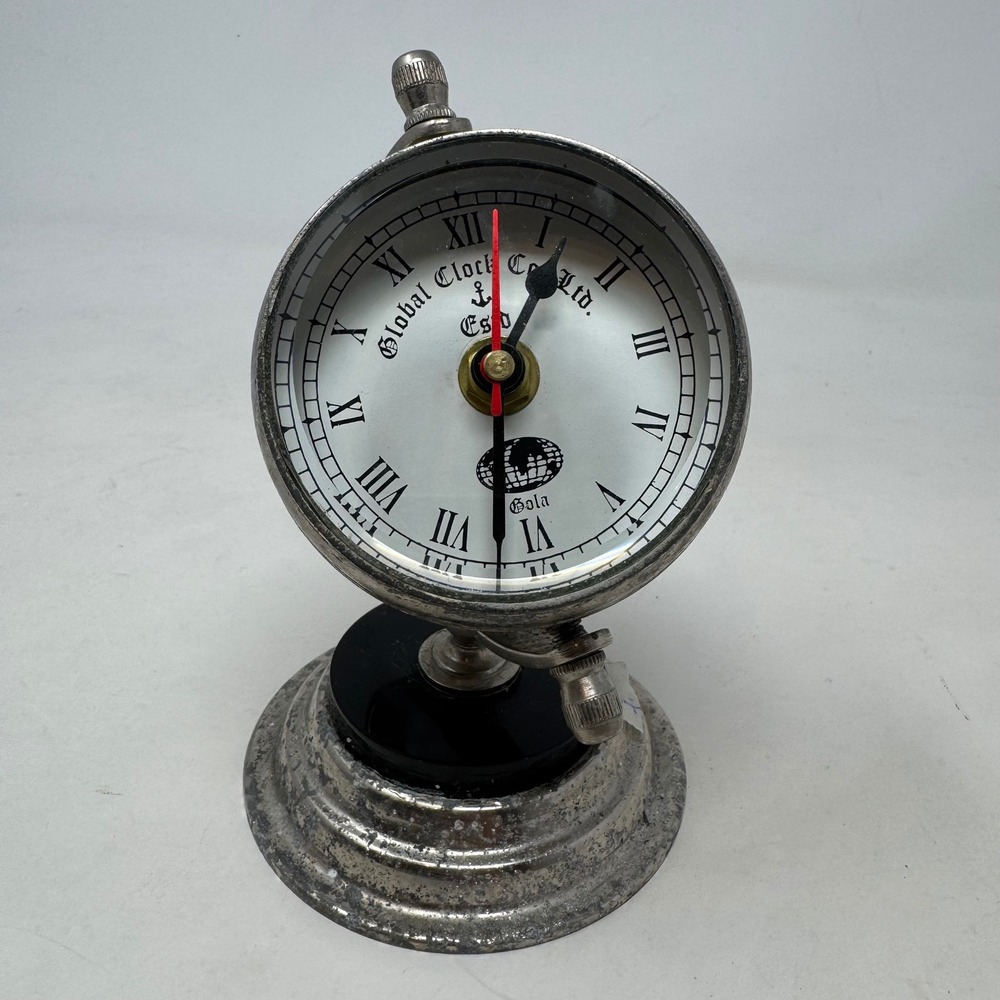 Global Clock Co Ltd Nautical Gimbal Desk Clock Compass Double Sided Silver Tone